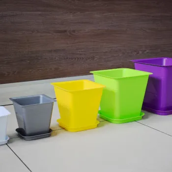 Комплект 10 бр Саксия Лилия квадратна 13х13×12 cm. с подложка , лилав цвят